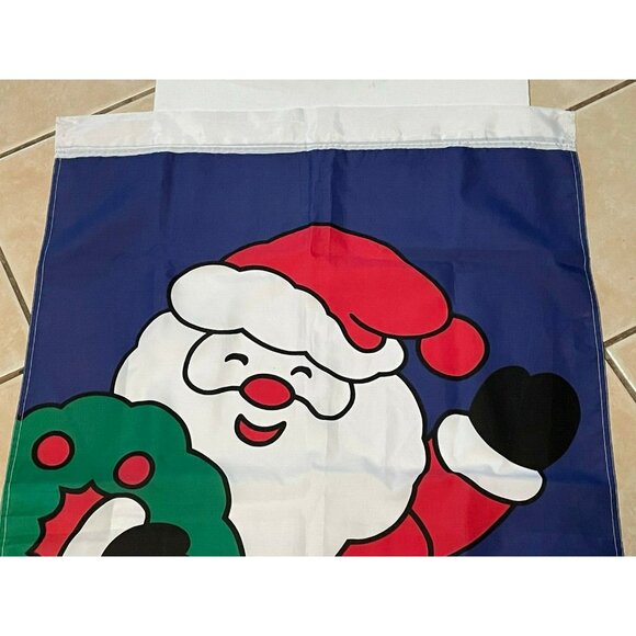 Santa Christmas curtain panel single drapes Wreath Holly tapestry 43" x 28" - Picture 3 of 7